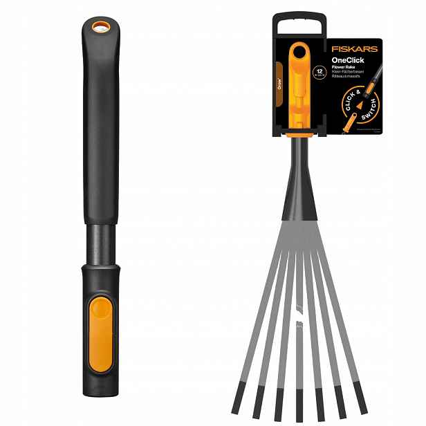 Fiskars Oneclick hlavice Úzké hrábě na květiny Držák krátký 29 Cm