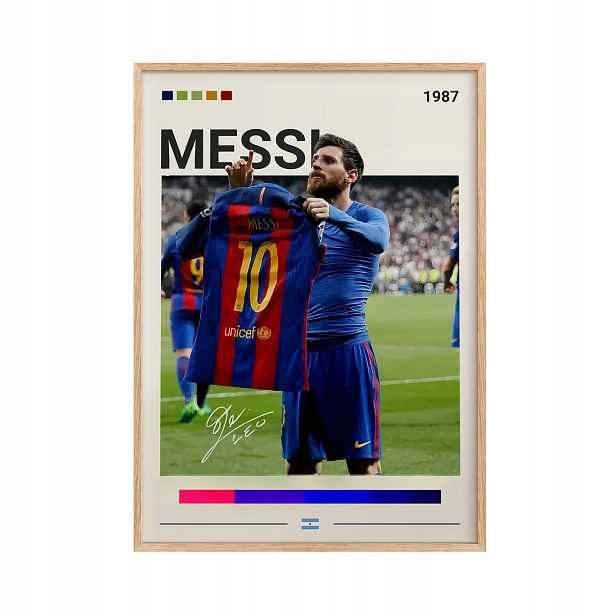 Plakát Messi Tričko Fc Barcelona A3 Obraz Rámeček Dřevěný 30x42 cm