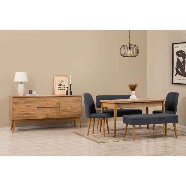 Set s rozkládacím stolem, židlemi a konzolou (6 kusů) Vina Bench 04 1048 - Atlantic Pine, Dark Blue