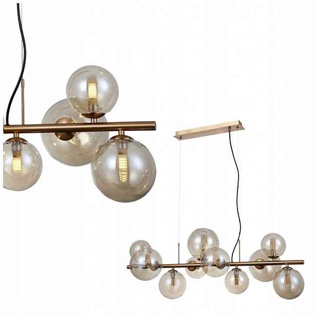 Závěsná lampa Moderní mosaz Canello 10xG9 Skleněný jantar Italux