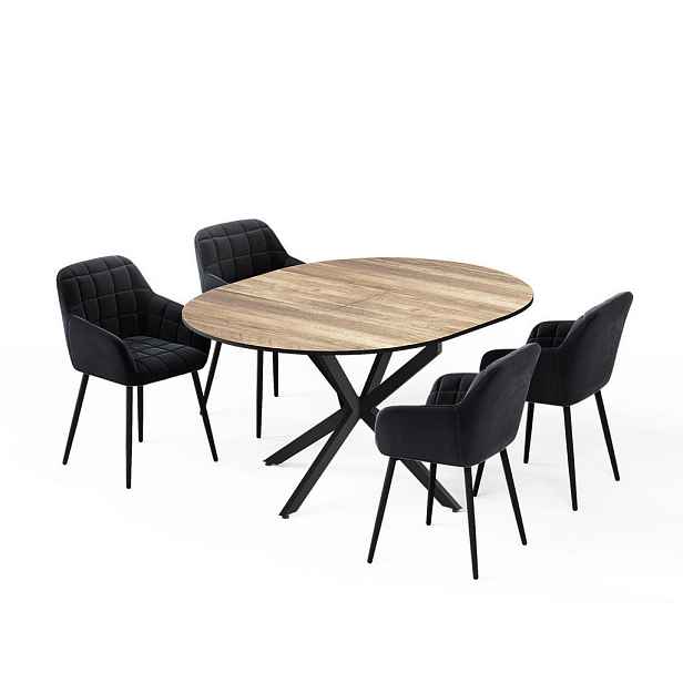 Vicco JÍDELNÍ STŮL SESTAVA Loyd, Rustikální dub/Černá, 120 x 120 cm se 4 jídelními židlemi (černé)