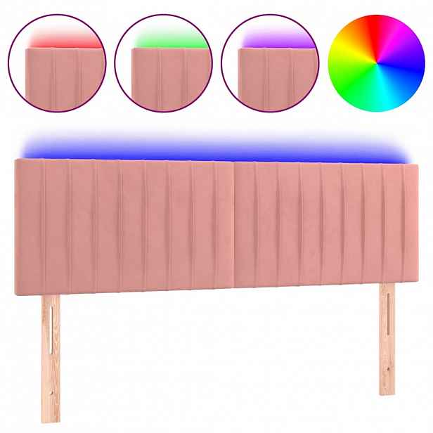 vidaXL Čelo postele s LED růžové 144x5x78/88 cm samet
