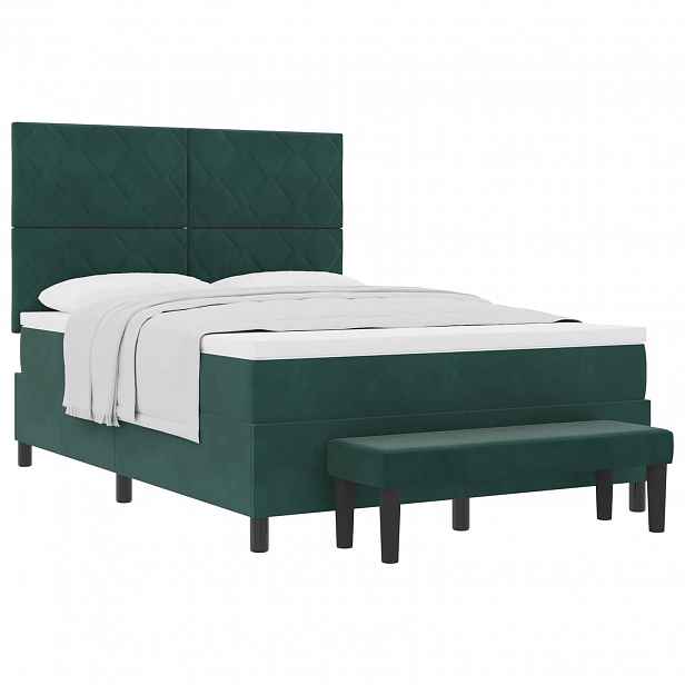 vidaXL Postel s boxspringem s čelo Tmavě zelená 190 x 140 cm samet