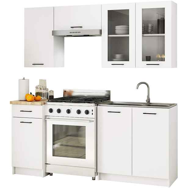 Ak furniture Kuchyňská linka Olivie H720 1,8 m prosklená bílá/dub sonoma