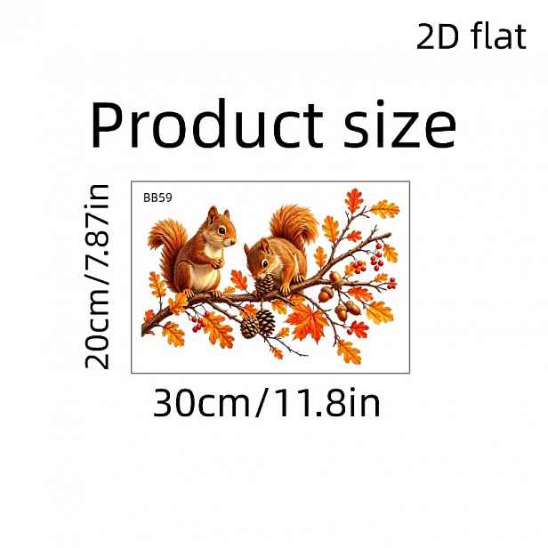 TEMU Samolepky na okna 1 ks 20 x 30 cm / 7,87 x 11,8 palců Jeřábová větev Veverka Šiška Okenní obtisky - Samolepicí papír, Podzim a dekorace,