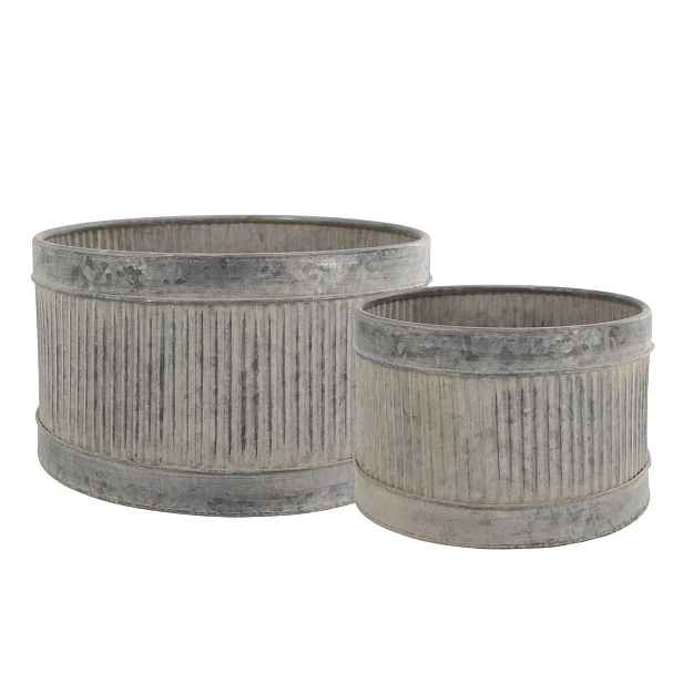 2ks dekorační plechový antik květináč s drážkami French Chic - 32*19/26*17 cm Chic Antique