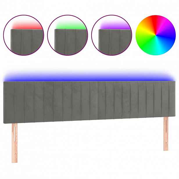 vidaXL Čelo postele s LED světle šedé 160x5x78/88 cm samet
