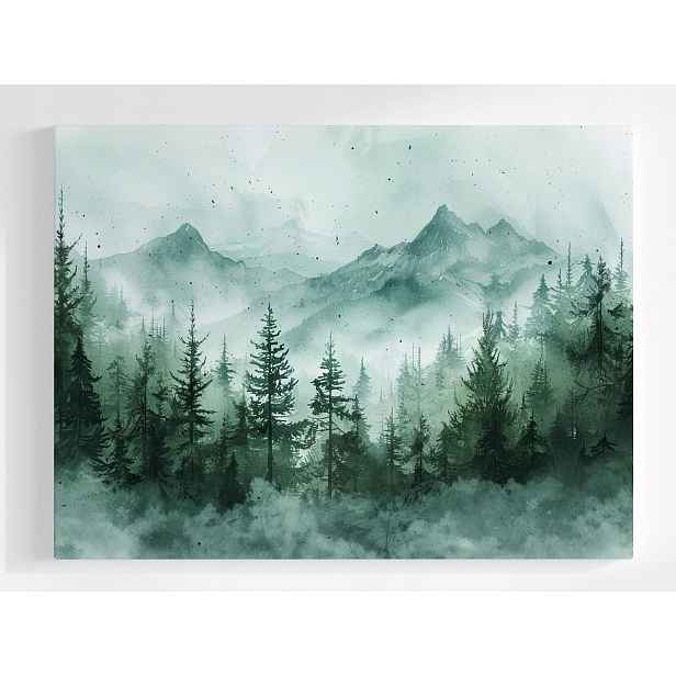 Plakát Krajina Pohled Na Hory Les Stromy Mlha 100x75
