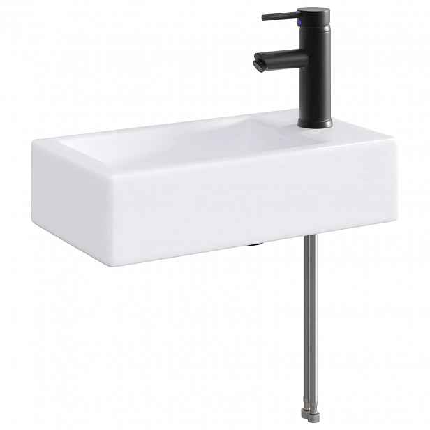 vidaXL Umývadlo s baterií a odpadem Matná černá 45,5 x 25,5 x 13 cm