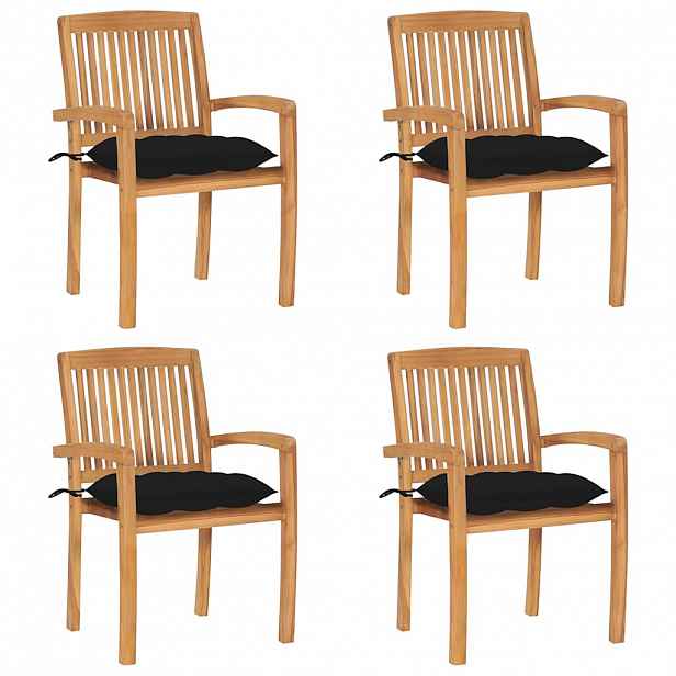 vidaXL Stohovací zahradní židle s poduškami 4 ks masivní teak