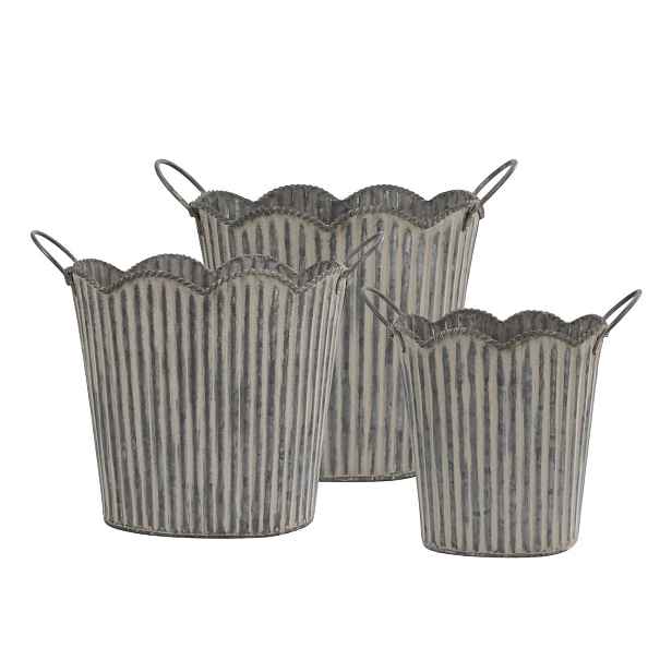 3ks dekorační plechový antik květináč s drážkami French Chic - 19*14*18 cm Chic Antique