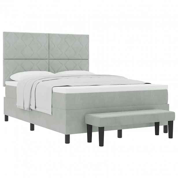 vidaXL Postel s boxspringem s čelo Světle šedá 200 x 140 cm samet