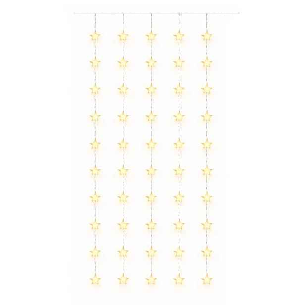 LED vánoční svíticí hvězdy do okna, 100 × 200 cm, teple bílá, 50 diod, čirý kabel, IP20 do interiéru, prodlužovací