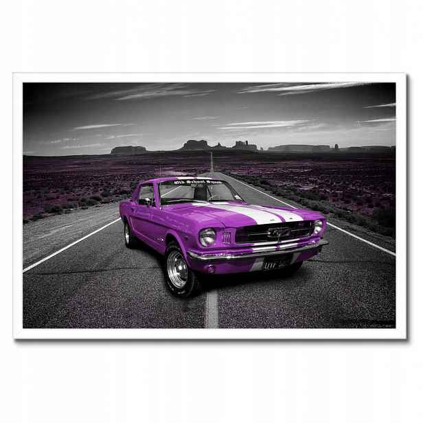 Plakáty v rámu 60x40 Fialový Ford Mustang na silnici