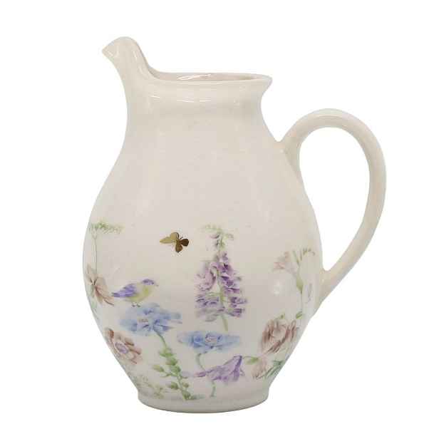 Krémový antik keramický džbán s květy Papillon Blossom - 12*19 cm Chic Antique