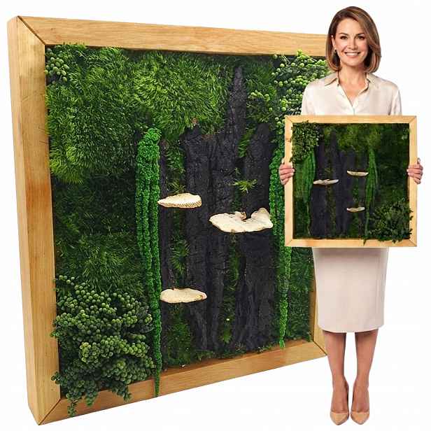 Obraz Z Mechu v dřevěném rámu 50x50 cm mech chrobotek Živý Obraz ručně vyrobený