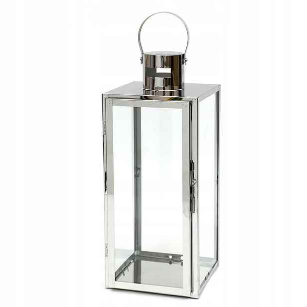 Stříbrný Kovový Lampion v-64cm Leštěný Moderní 65