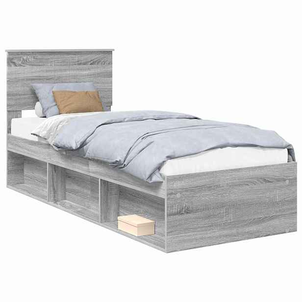 vidaXL Rám postele s čelo Šedá Sonoma 75 x 190 cm Masivní borové dřevo