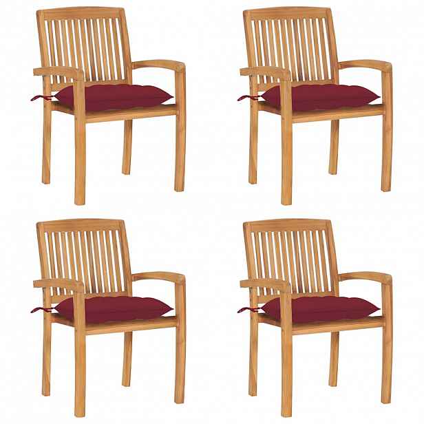 vidaXL Stohovatelné zahradní židle s poduškami 4 ks masivní teak