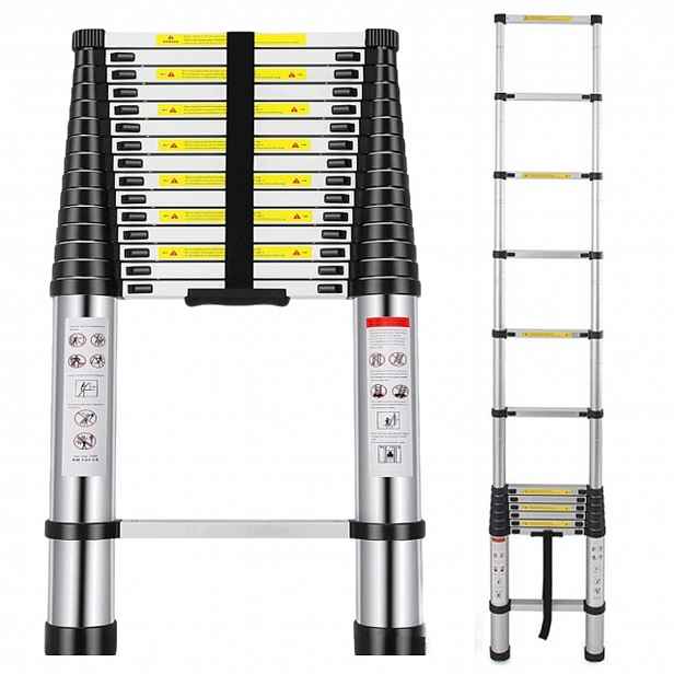 Hliníkový teleskopický skládací žebřík, 16 stupňů, lehký, 6,3 m, 150 kg