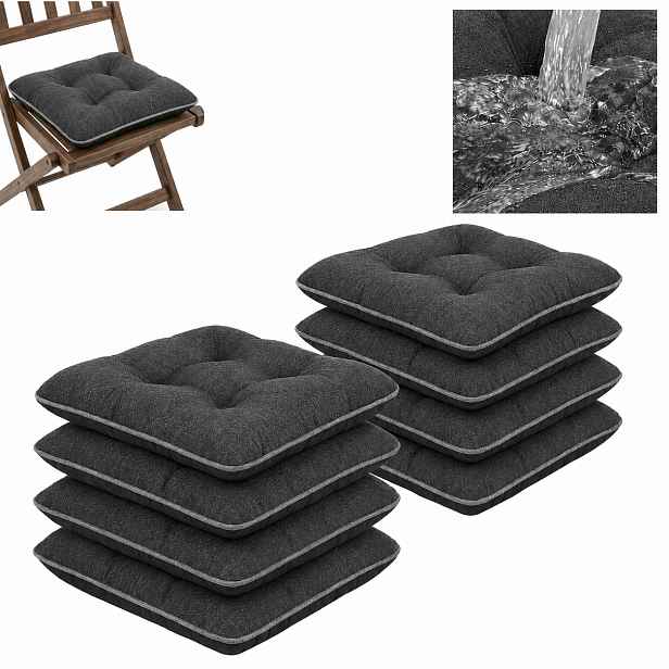 Polštář zahradní Premium voděodolný 45x45 polštář lemovka Černý Len 8 ks