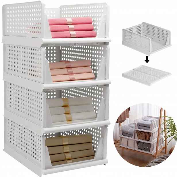 Sada 4 Ks Skládacích Úložných Boxů Organizér Ze Skříně 43x33x18