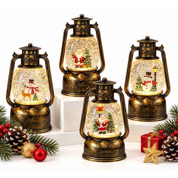 Led Vánoční Lucerna S Rotujícím Sněhem, Vánoční Lucerna, 21 CM