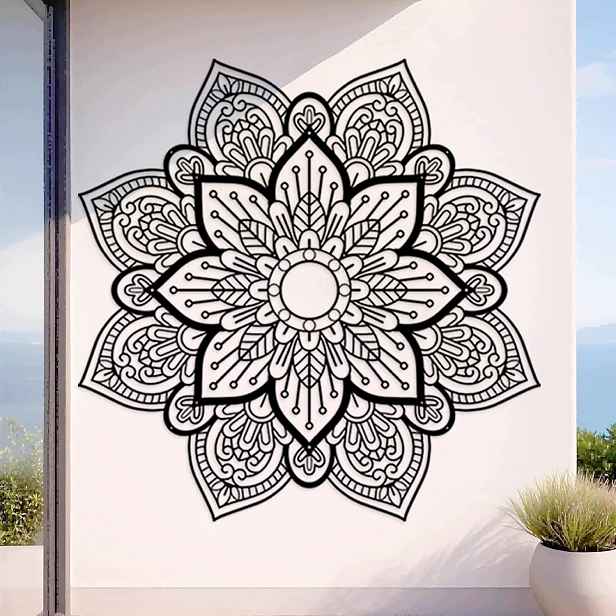Nástěnná dekorace kovová dekorace ruelen Mandala 3D černá 76 cm boho loft