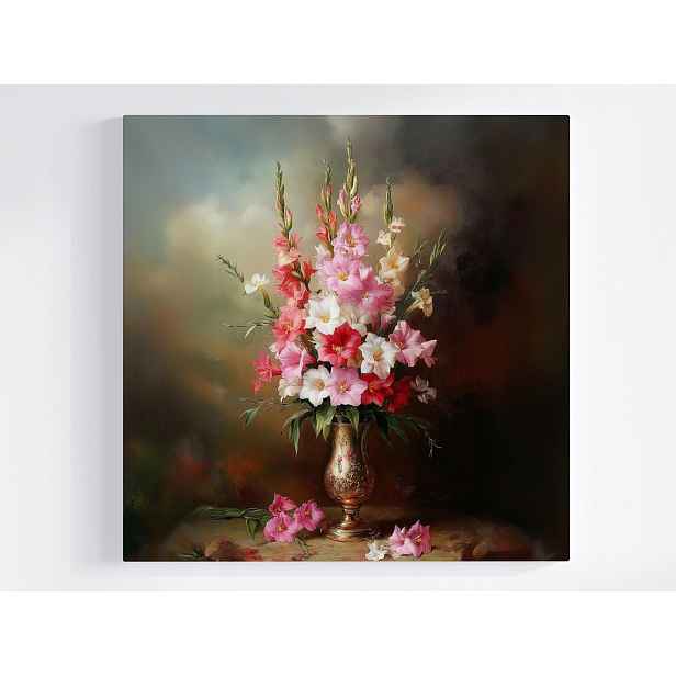 Obraz Na Plátně Canvas Dekorace Váza Květiny Gladiole Mečíky 50x50
