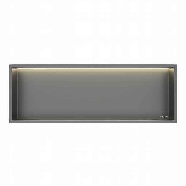 Wall-box One Ocelová Polička Gun Metal s Led 30x90x10 cm Balneo