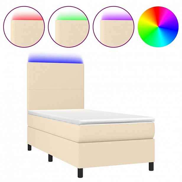 vidaXL Box spring postel s matrací a LED krémová 90x200 cm textil