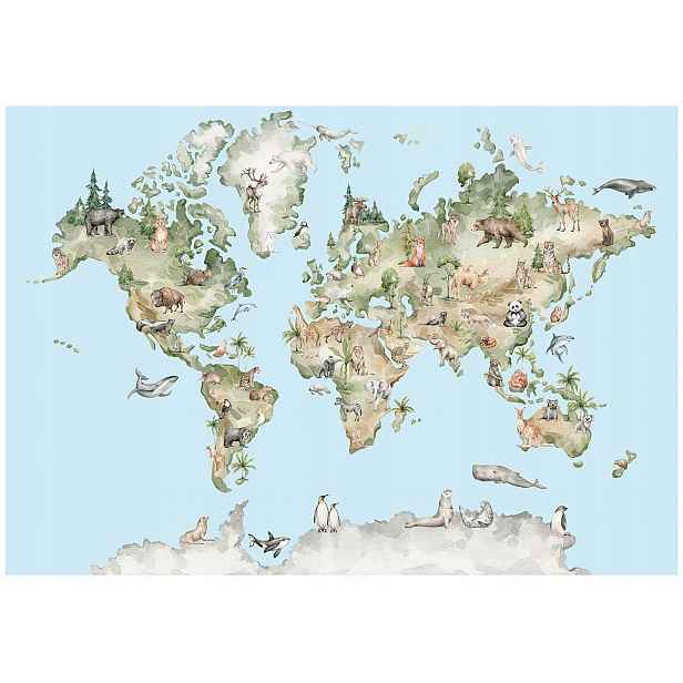 Fototapeta na flizelině Mapa světa Modrá 3D pro děti 416x254
