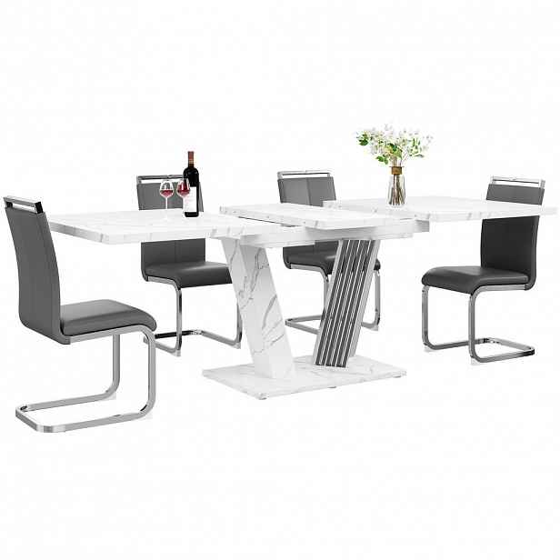 FLIEKS JÍDELNÍ SET 5D Rozkládací 120-160cm Šedá kůže