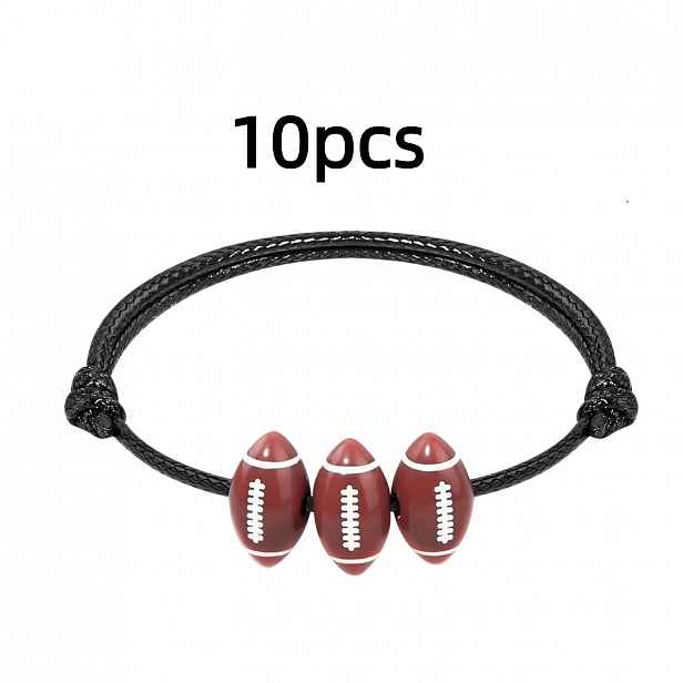 TEMU 10 ks sportovních náramků na párty, nastavitelné motivační náramky pro ragby, fotbal, basketbal, baseball, volejbal a korálkové náramky,