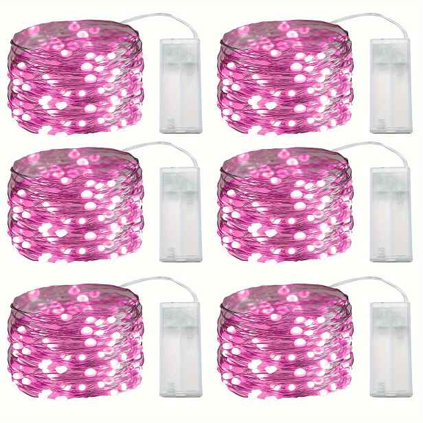 TEMU 4ks/6ks/Sada 1M 10LED Růžové LED Světelné řetězy - Mini blikající světla na baterie s teplým zářením pro dárek ke Dni , svatby, narozeninové