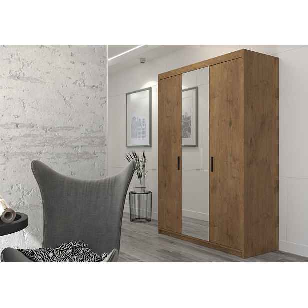Třídveřová šatní skříň se zrcadlem ADELINA - šířka 133 cm, dub lefkas