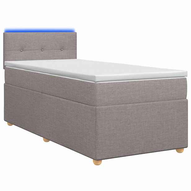 vidaXL Postel boxspring s matrací s LED pásky Taupe 90 x 200 cm Textil