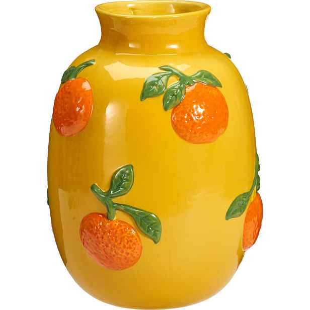 Keramická Váza Na Květiny Žlutá S Oranžovým Vzorem Ø 17 X 25 CM
