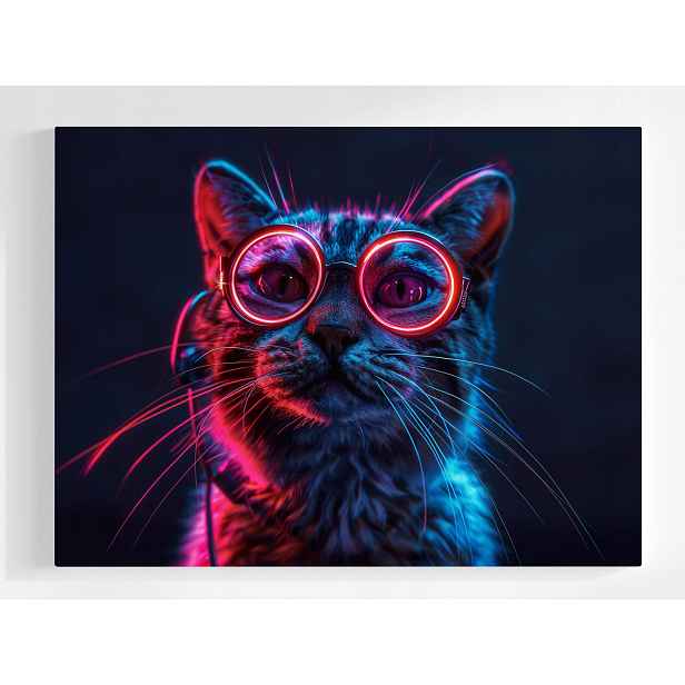 Plakát Portrét Kočka Kocur Růžové Brýle Techno Nerd 100x75