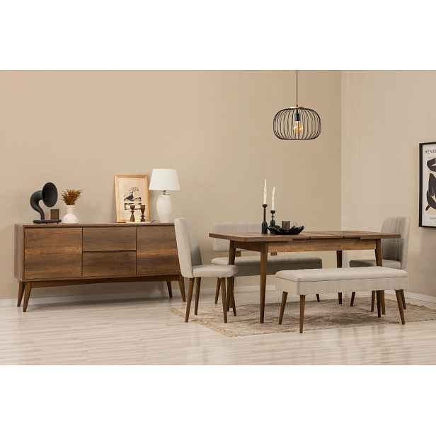 Set s rozkládacím stolem, židlemi a konzolou (6 kusů) Vina Bench 04 1005 - Walnut, Cream