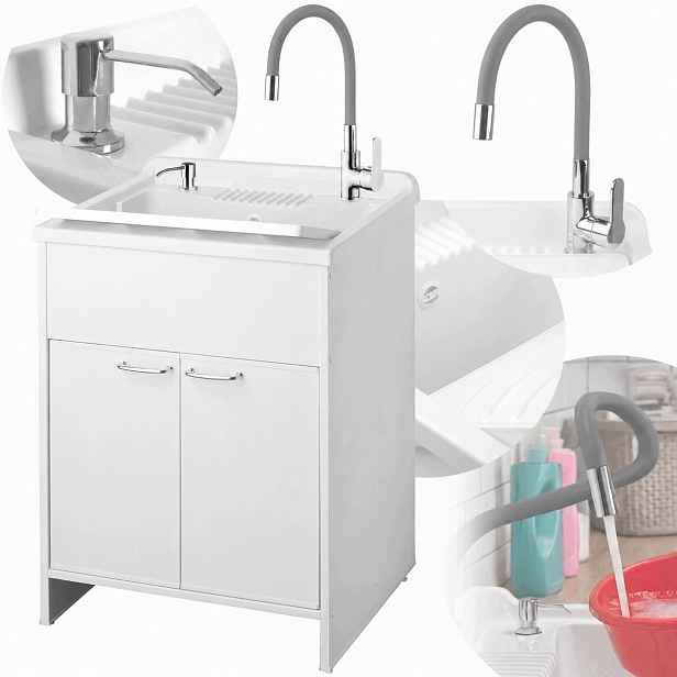 Technický Dřez Skříňka 50X60 Baterie Flexi Šedá Dávkovač Umyvadlová Komora