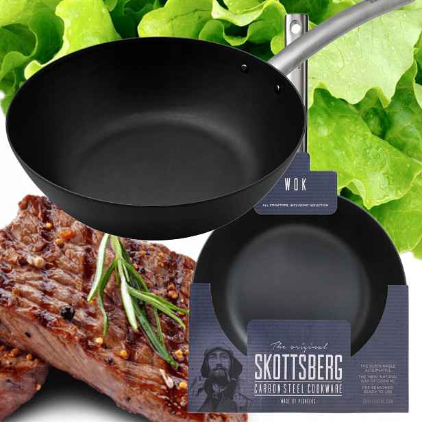 Wok Ocel 28 CM Skottsberg Indukce Asijská Kuchyně Profesionální