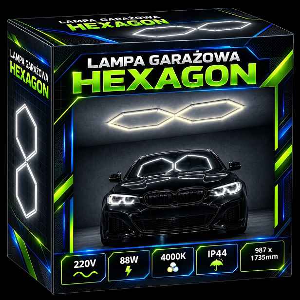 Led lampa Hexagon 88W 4000K Stropní garáž Dílna Detailing 99x174cm