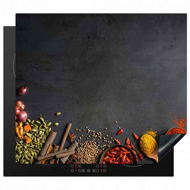 MuchoWow KRYT NA INDUKČNÍ DESKU Bylinky - Potraviny - Koření - Černá - Paprika - Skořice 58.3x51.3 cm