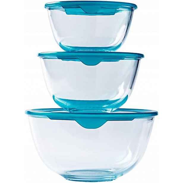 Pyrex Skleněné misky s víčky – 3 ks Nádobky Na Skladování