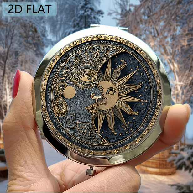 TEMU Vintage zrcadlo na líčení s měsíce a slunce - Elegantní nebeský design se zlatými hvězdami, kompaktní stolní zrcadlo do koupelny, obývacího