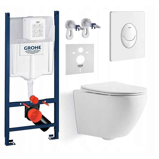 Sada Wc Stelaz Grohe Wc mísa Tornado Imprese Tlačítko Bílá Fresh