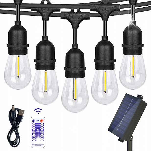 Solární Girlanda Zahradní Balkonové Lampy 15 M 15 Led Dálkové Ovládání S14 Řetězem