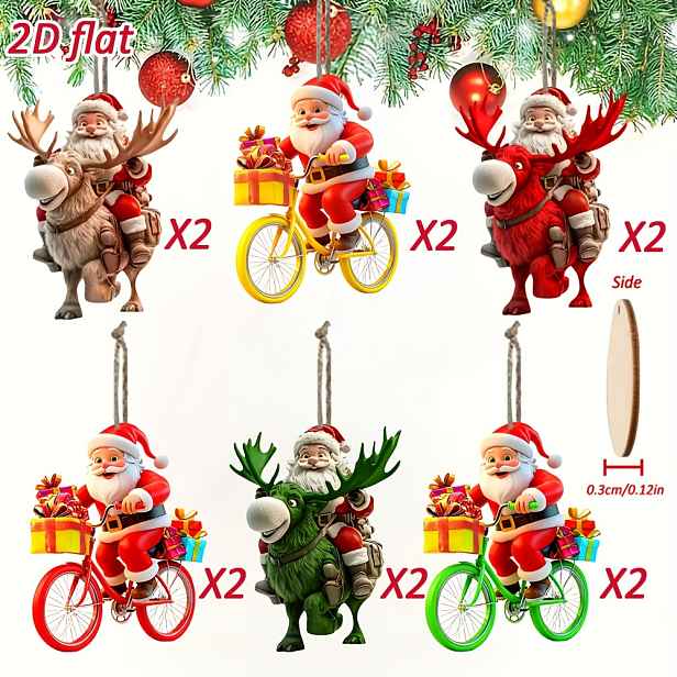 TEMU 2D Ploché, [2D Ploché] Sada 6ks/12ks Stylových Dřevěných Závěsných Ozdob Santa Claus, Sada Vánočních Závěsných Dekorací, 2D Ploché Dřevěné