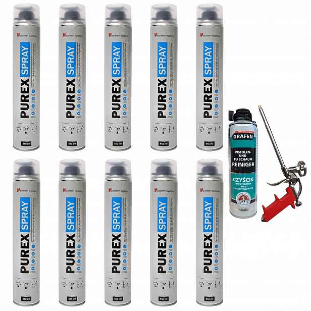 10 x Purex Spray Izolační pěna Pur Stříkací pěna Čistič Pistole